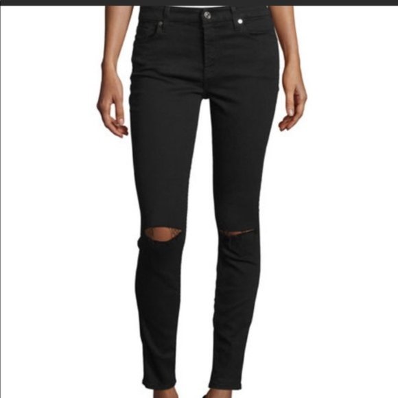 7 For All Mankind Denim - 7 For All Mankind High Rise Ripped Black Jeans size 31